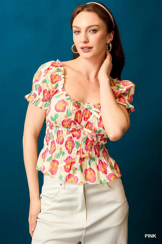 Umgee Floral Smocked Peplum Blouse - Tigbul's Variety Fashion Shop