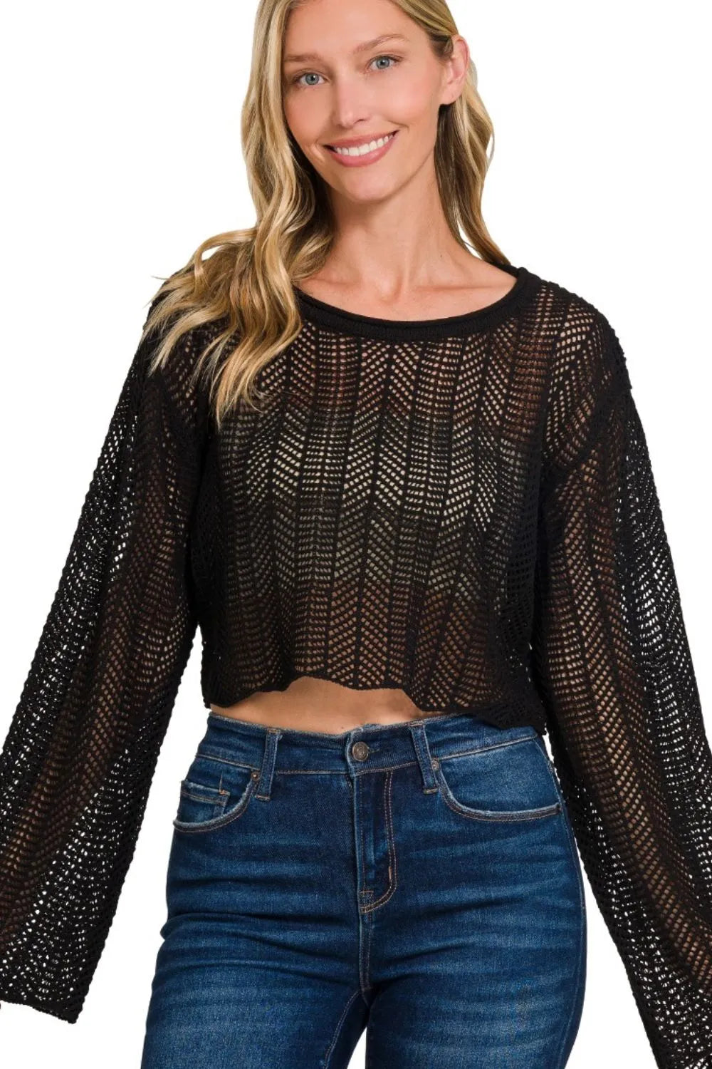 Zenana Open Knit Cropped Sweater - Tigbul's Variety Fashion Shop