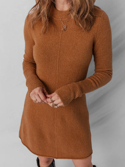 Ribbed Detail Solid Color Mini Sweater Dress - Tigbul's Variety Fashion Shop