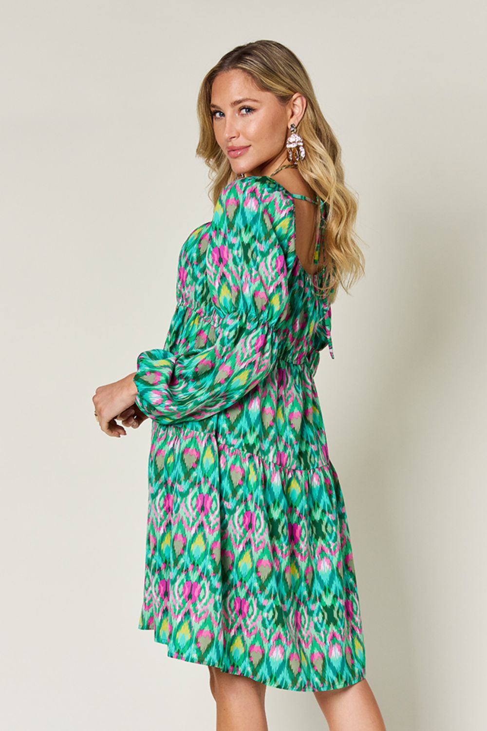 Double Take Full Size Printed Long Sleeve Dress - Tigbul's Variety Fashion Shop