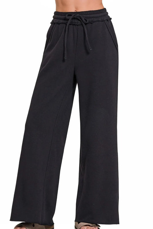 Zenana Fleece Exposed Seam Wide Leg Sweatpants - Tigbul's Variety Fashion Shop