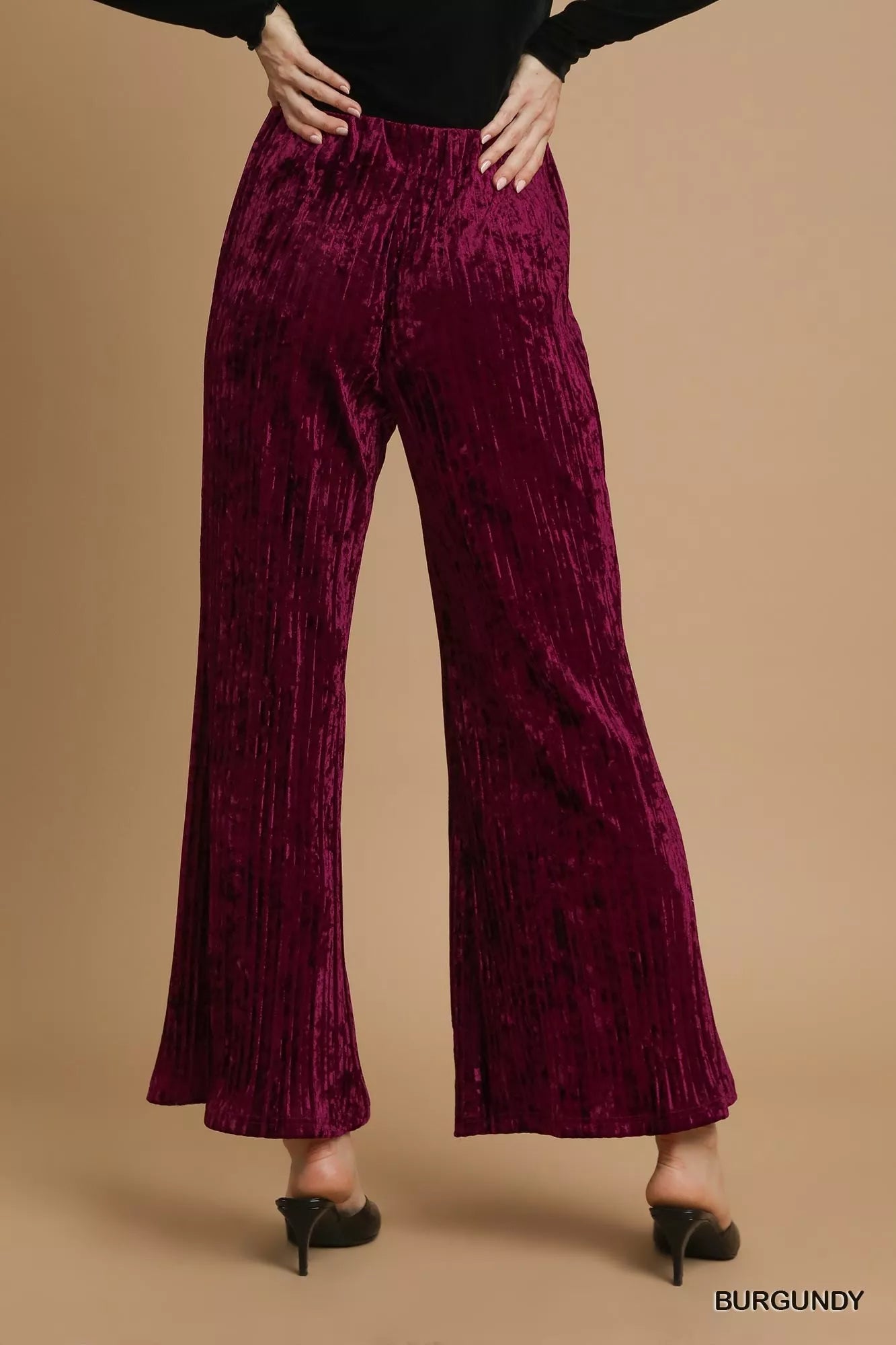Umgee Velvet Wide Leg Flare Pants - Tigbul's Variety Fashion Shop