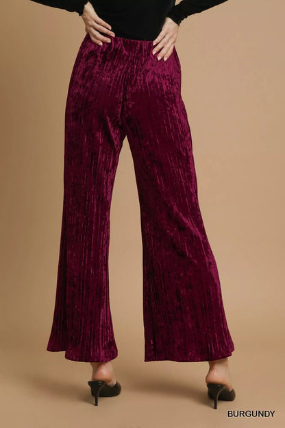 Umgee Velvet Wide Leg Flare Pants - Tigbul's Variety Fashion Shop