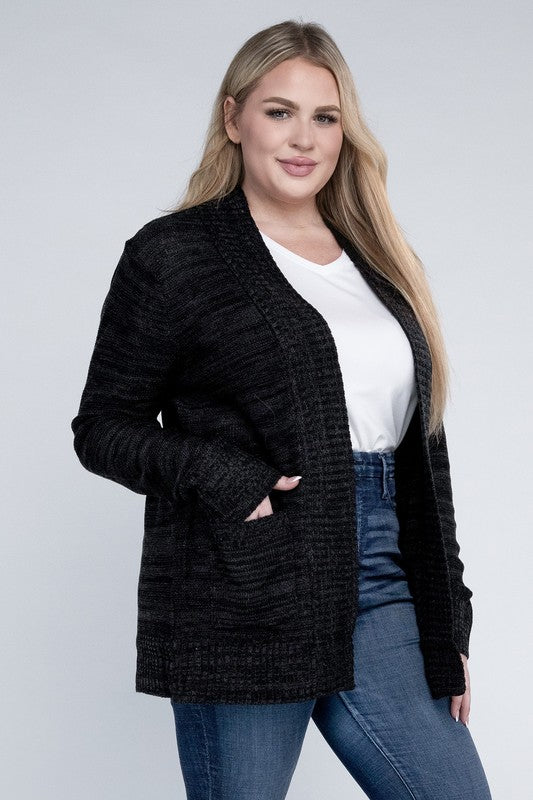 Plus Solid Open Front Cardigan - Tigbul's Variety Fashion Shop