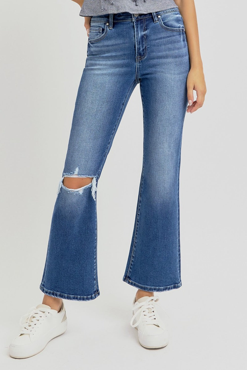 RISEN Full Size Distressed High Rise Crop Flare Jeans - Tigbul's Variety Fashion Shop