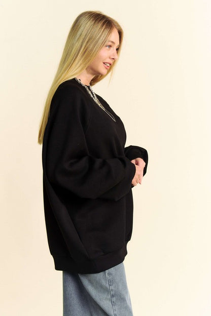 Black Round Neck Raglan Sleeve Sweatshirt