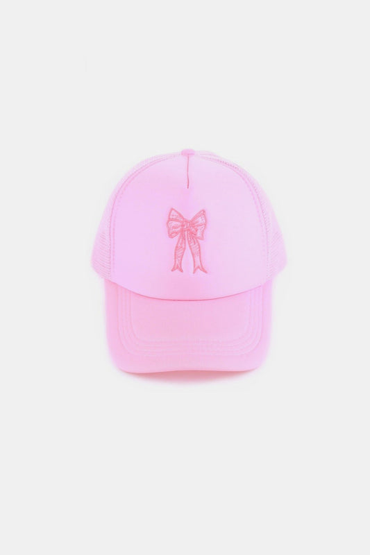 Zenana Ribbon Bow Embroidery Trucker Hat - Tigbul's Variety Fashion Shop