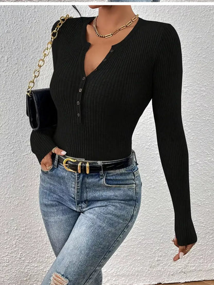 Ribbed Knit Button Front Knit Top - Tigbul's Variety Fashion Shop