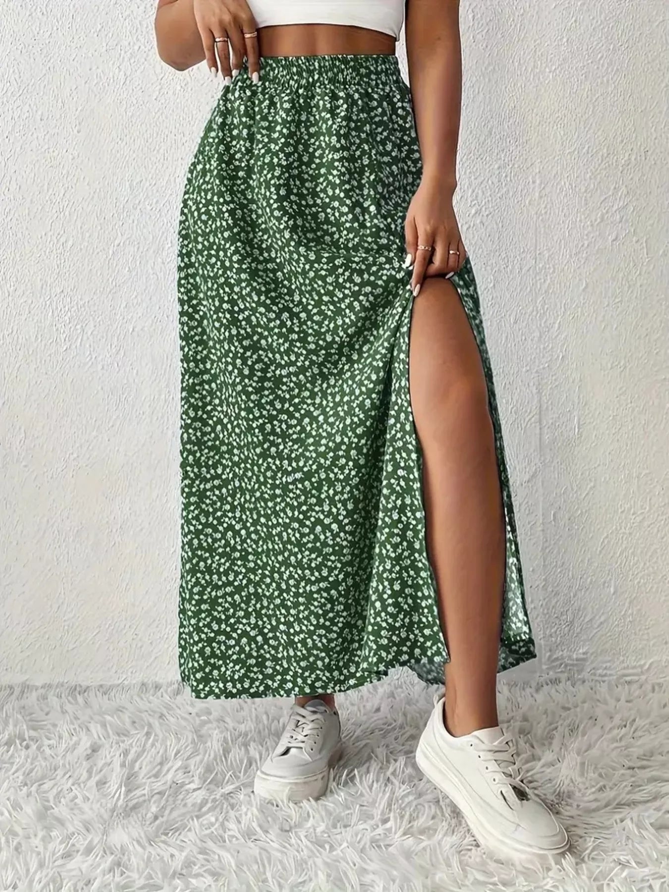 Slit Printed Skirt - Tigbul's Variety Fashion Shop