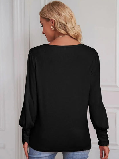 Long Sleeve Blouse with Elastic Cuffs - Tigbul's Variety Fashion Shop