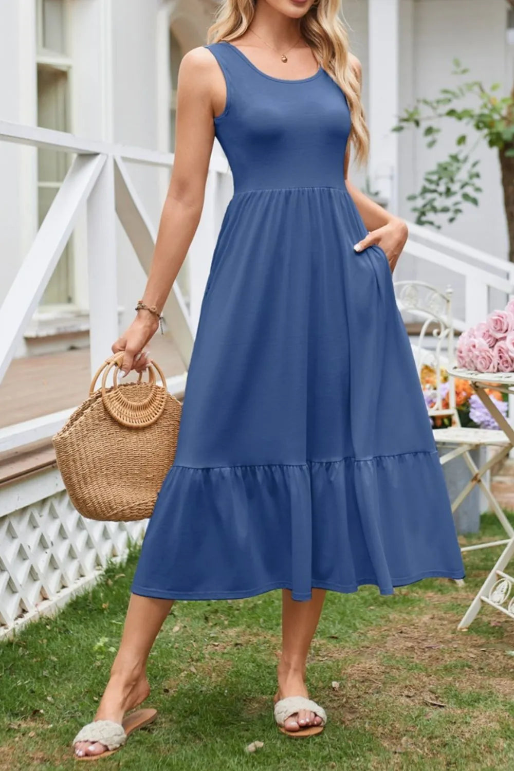 Round Neck Wide Strap Tank Dress - Tigbul's Variety Fashion Shop