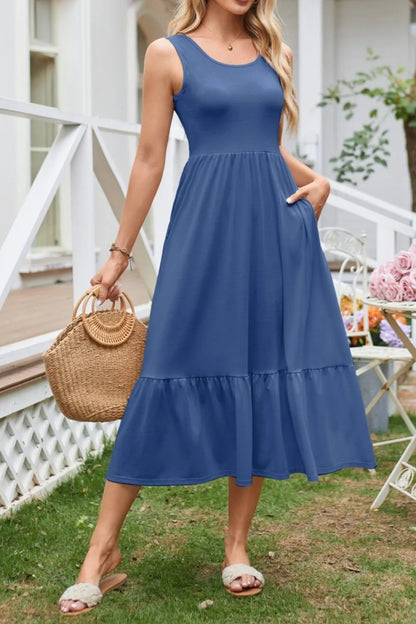 Round Neck Wide Strap Tank Dress - Tigbul's Variety Fashion Shop