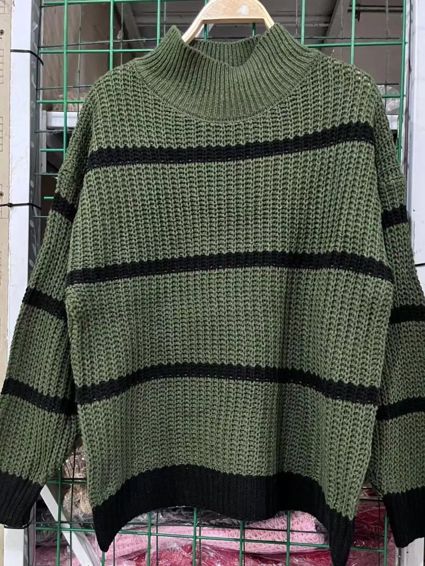 Full Size Striped Mock Neck Knit Sweater Plus Size - Tigbul's Variety Fashion Shop