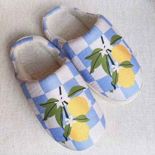 Lemon Drop Gingham Lounge Slippers - Sweet & Cozy - Tigbul's Variety Fashion Shop
