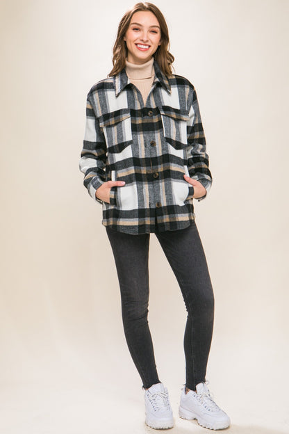 Love Tree Plaid Button Up Shacket - Tigbul's Variety Fashion Shop