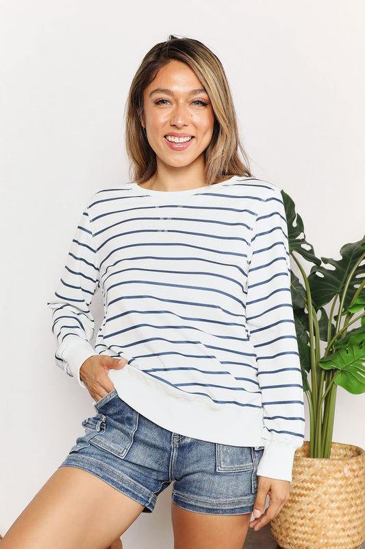 Double Take Striped Long Sleeve Round Neck Top - Tigbul's Variety Fashion Shop