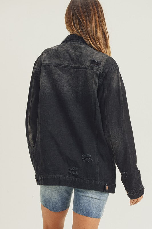 RISEN Full Size Distressed Long Sleeve Denim Jacket - Tigbul's Variety Fashion Shop