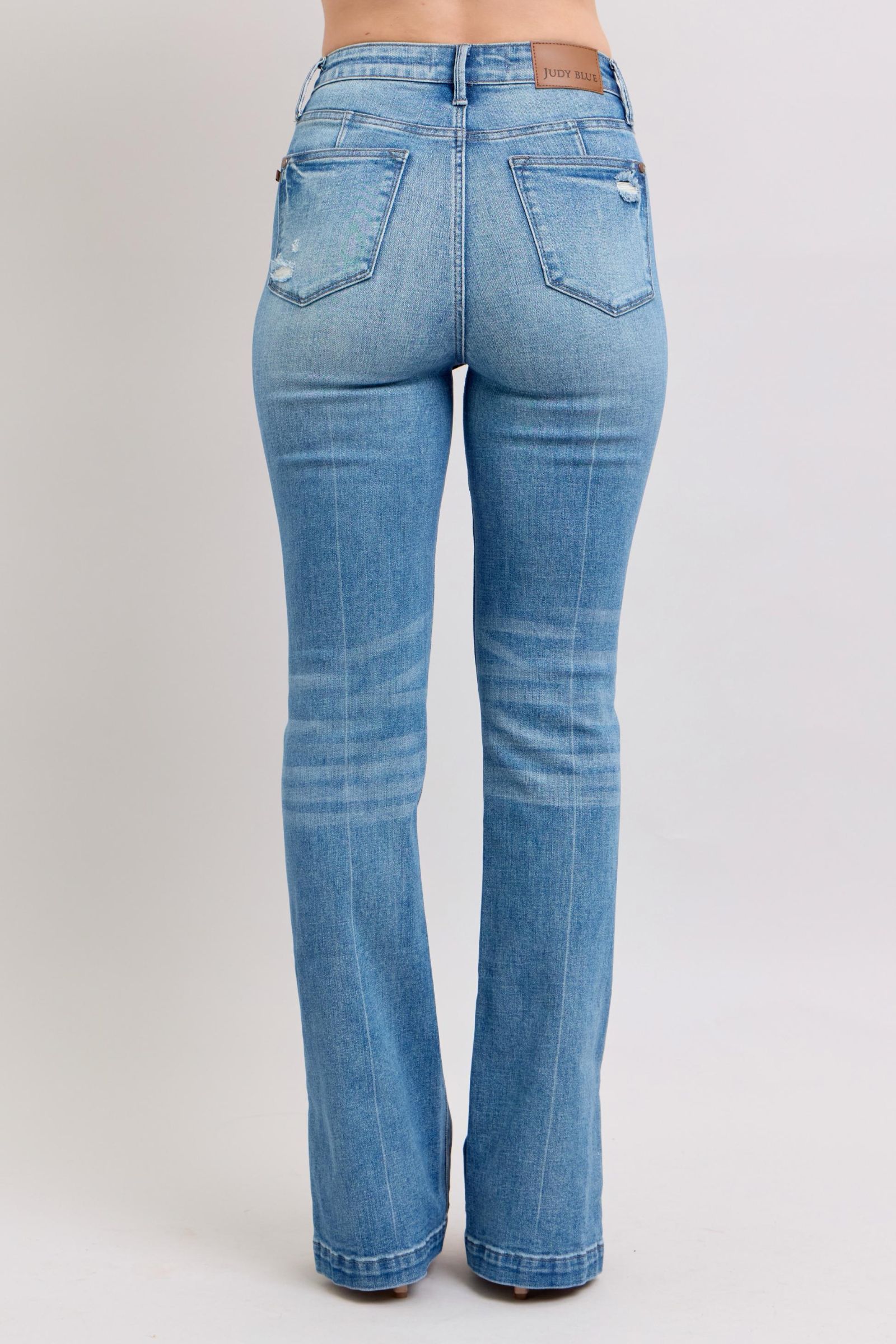 Judy Blue HW Tummy Control Vintage Wash Side Slit Slim Boot Jeans - Tigbul's Variety Fashion Shop
