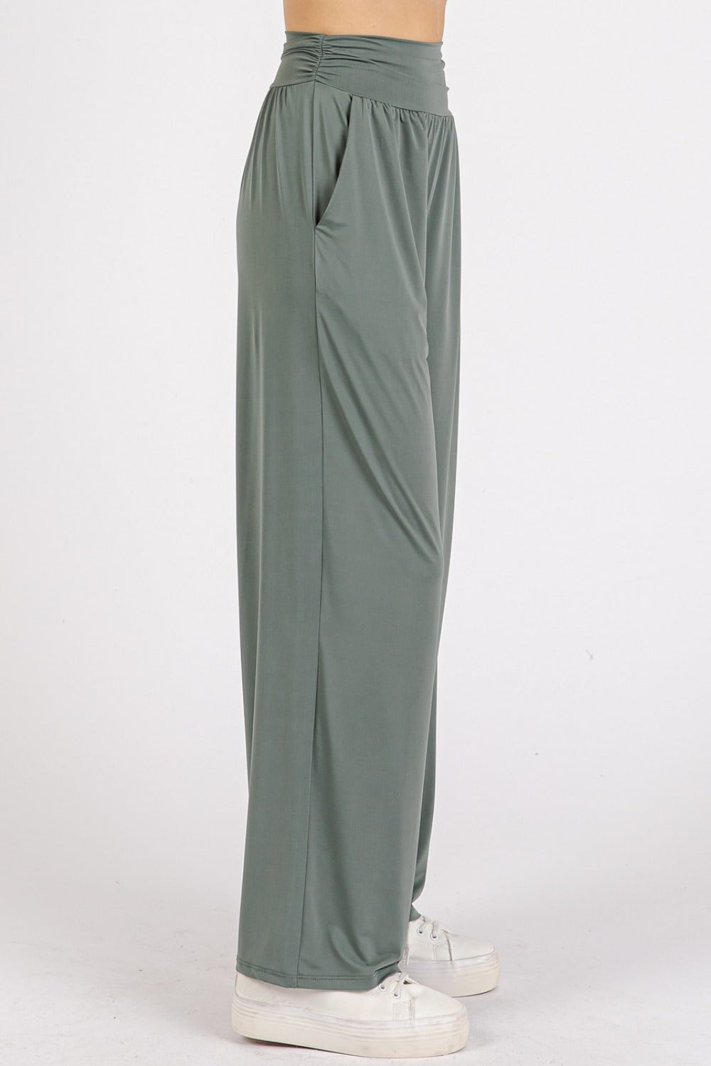 Mittoshop Stretch Banded Waist Wide Leg Pants with Pockets - Tigbul's Variety Fashion Shop