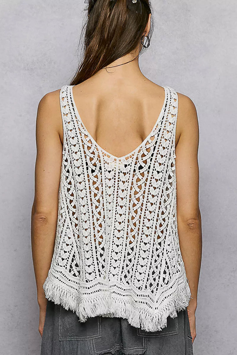 POL Crochet Fringe Hem Tank Top - Tigbul's Variety Fashion Shop