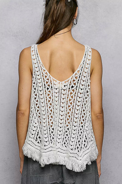 POL Crochet Fringe Hem Tank Top - Tigbul's Variety Fashion Shop
