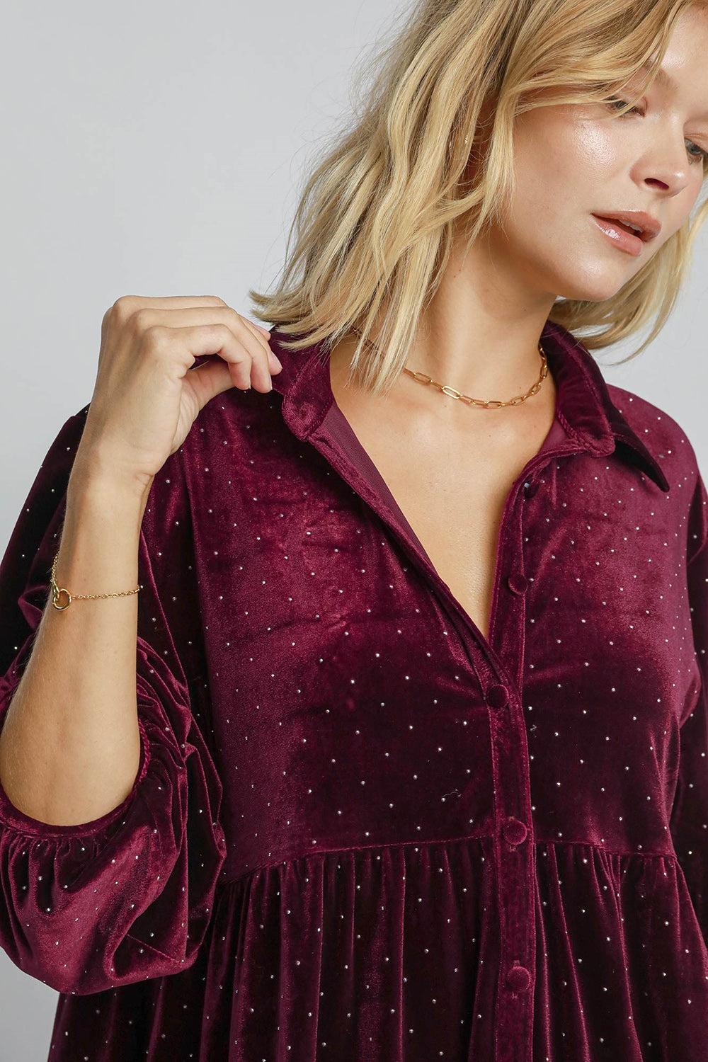 Burgundy Polka Dot Button Up Half Sleeve Shirt - Tigbul's Variety Fashion Shop
