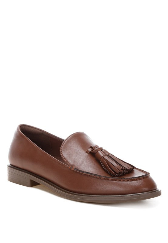 Atilia tassel-detail loafers, hellbraunes Leder mit Quastenbesatz und niedriger Blocksohle