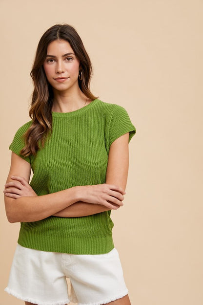 Annie Wear Round Neck Short Sleeve Sweater - Tigbul's Variety Fashion Shop