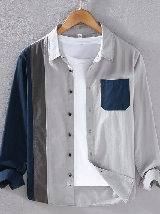 Men's Plus Size Color Block Long Sleeve Shirt - Tigbul's Variety Fashion Shop
