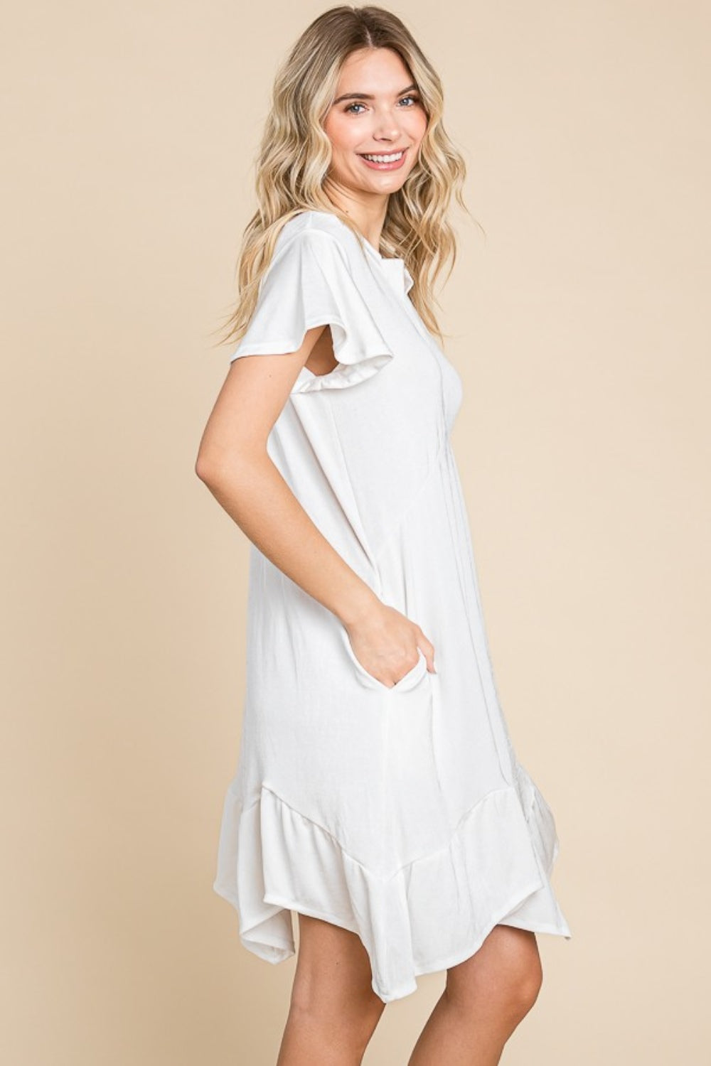 Culture Code Full Size Short Sleeve Ruffled Asymmetric Hem Dress - Tigbul's Variety Fashion Shop