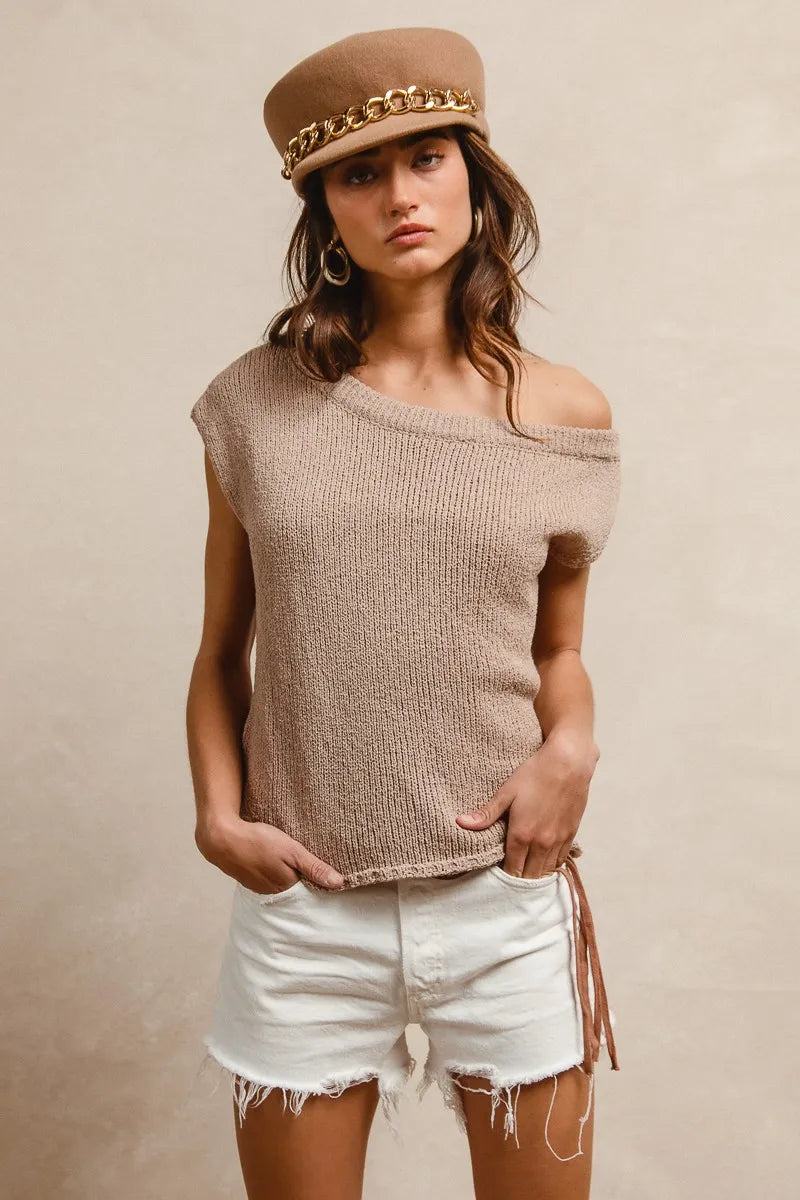 BiBi One Side Off Shoulder Knit Top - Tigbul's Variety Fashion Shop