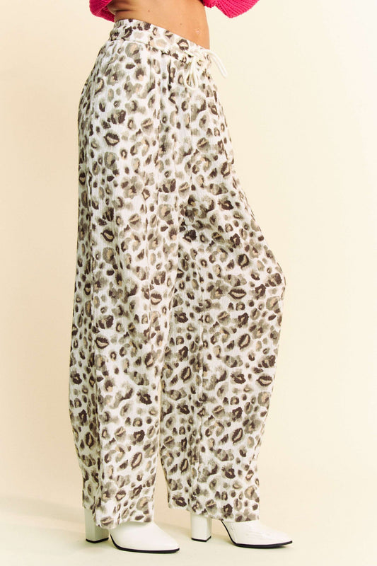 Davi & Dani Drawstring Leopard Wide Leg Pants - Tigbul's Variety Fashion Shop