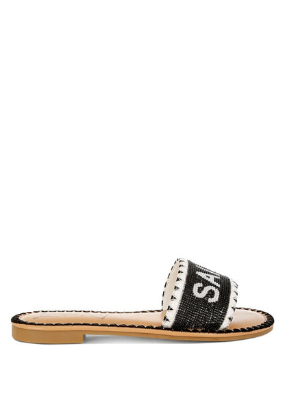 Luxe Getaway Beaded Saint Tropez Flat Slip Ons - Tigbul's Variety Fashion Shop