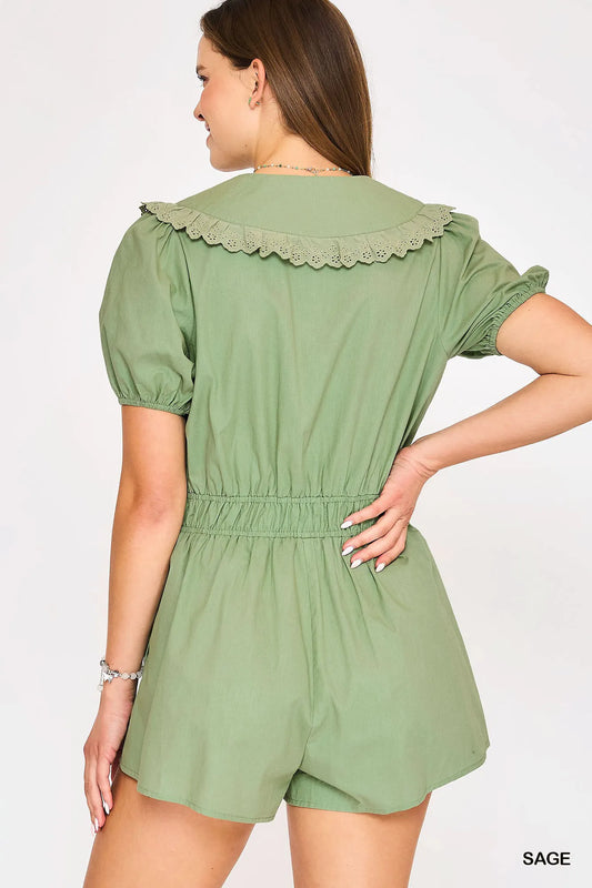 Umgee Collared Short Sleeve Button Down Romper - Tigbul's Variety Fashion Shop