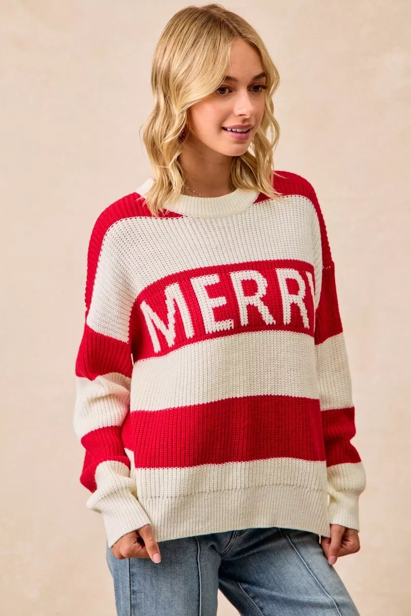 BiBi Christmas Merry Lettering Sweater - Tigbul's Variety Fashion Shop