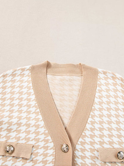 Contrast Edge Metal Button Slim Cardigan with Pockets - Tigbul's Variety Fashion Shop