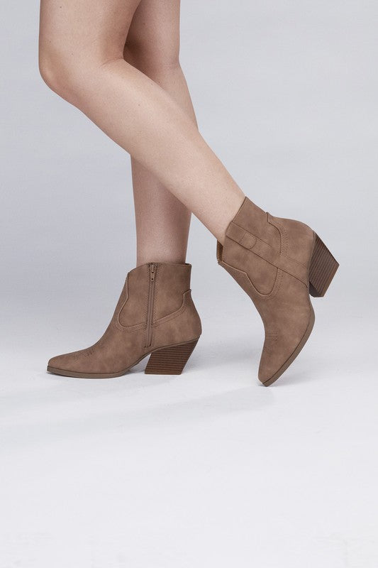 Side Zip Western Ankle Booties - Tigbuls Variety Fashion