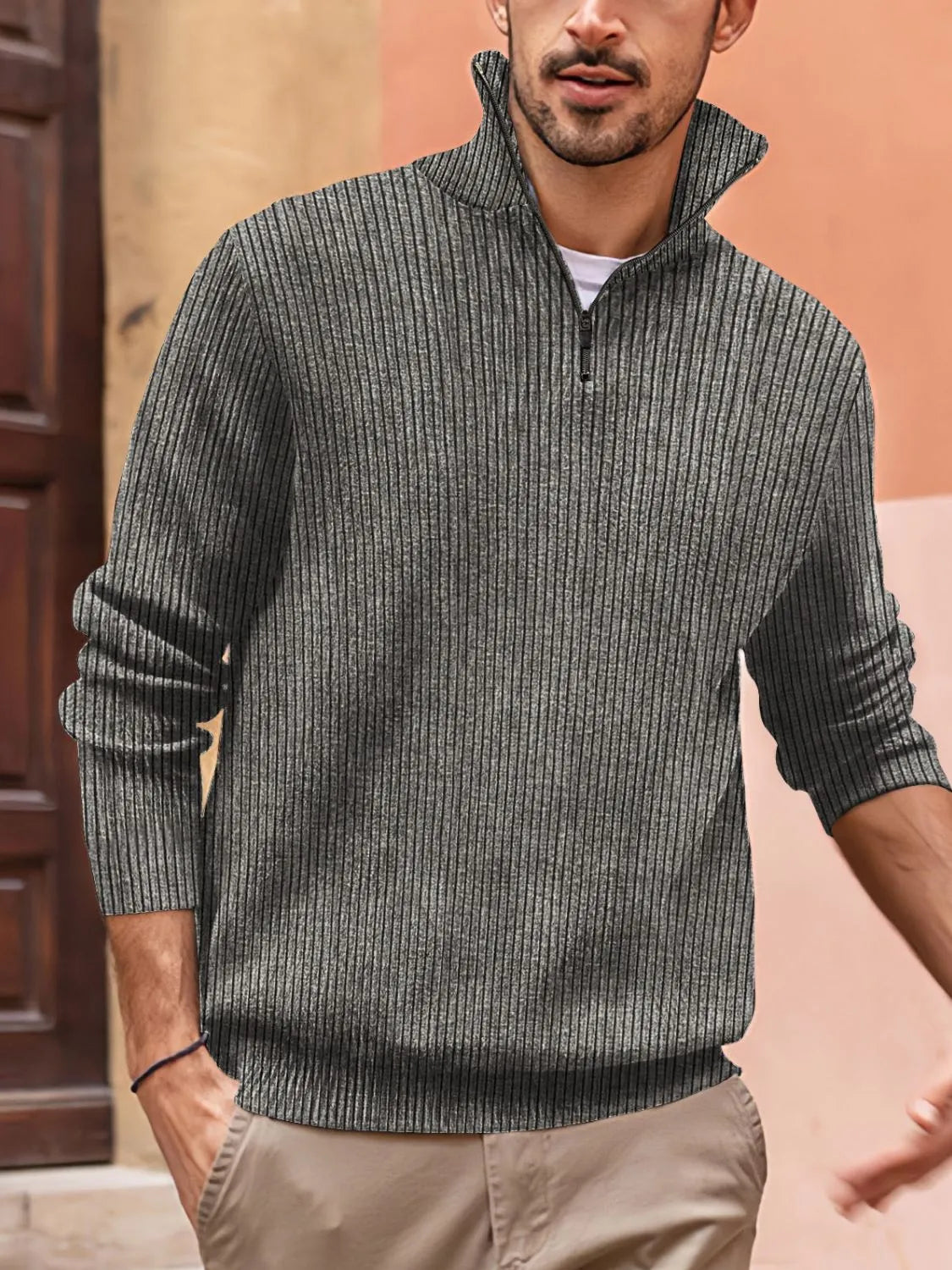 Men's Full Size Quarter Zip Long Sleeve Top Plus Size - Tigbul's Variety Fashion Shop