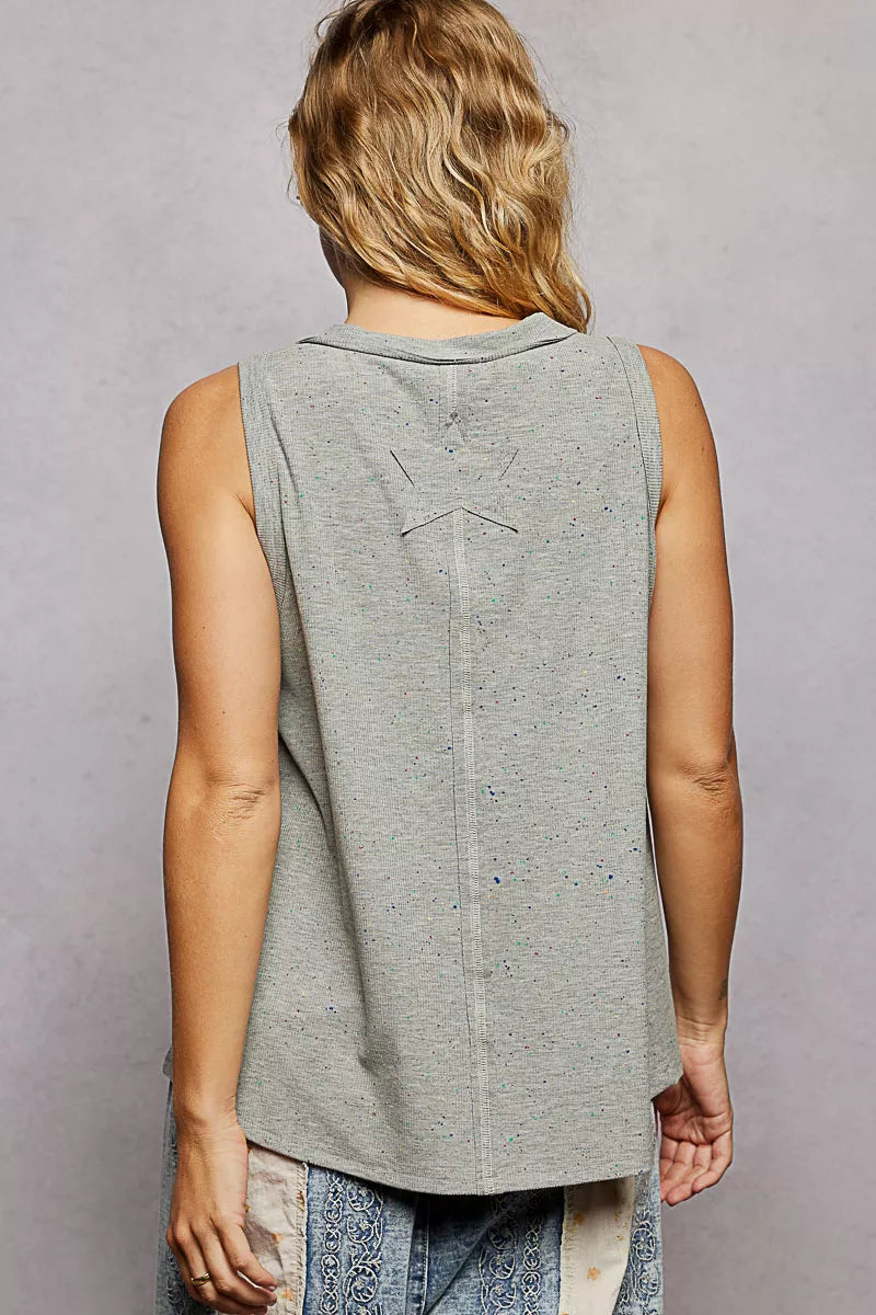 POL V-Neck Ribbed Tank with American Flag Patch and Star Back Patch - Tigbul's Variety Fashion Shop