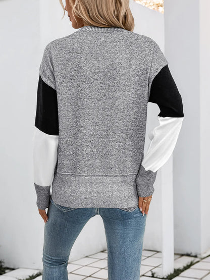 Color Block Knit Long Sleeve Sweater - Tigbul's Variety Fashion Shop