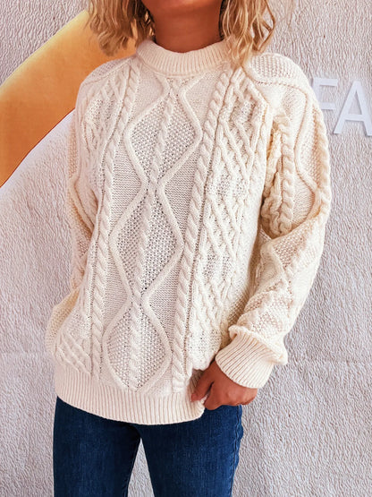 Cable Knit Long Sleeve Sweater - Tigbul's Variety Fashion Shop