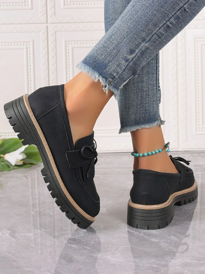 PU Leather Bow Platform Loafers - Tigbul's Variety Fashion Shop