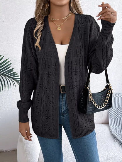 Openwork Open Front Long Sleeve Cardigan - Tigbul's Variety Fashion Shop