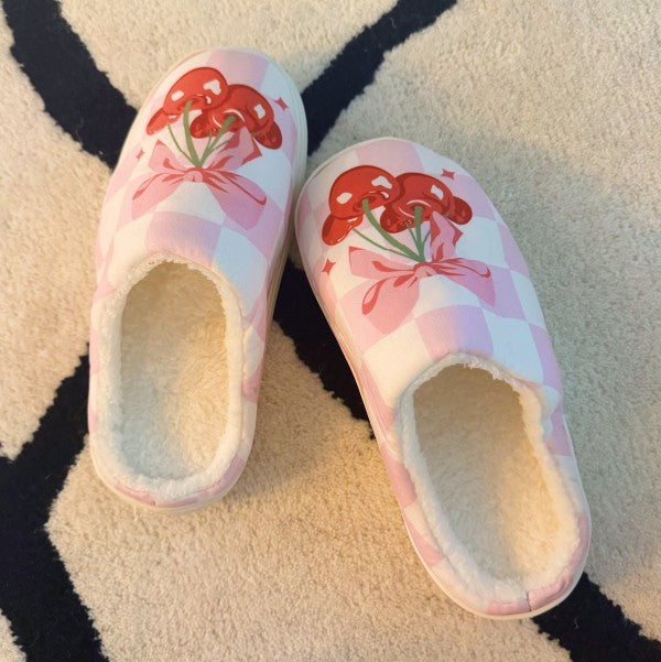 Cherry Bow Check Lounge Slippers - Sweet & Cozy - Tigbul's Variety Fashion Shop