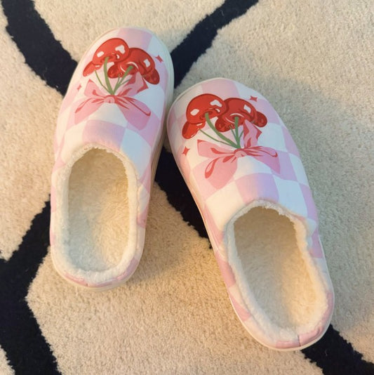 Cherry Bow Check Lounge Slippers - Sweet & Cozy - Tigbul's Variety Fashion Shop