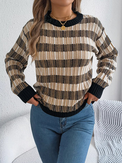 Striped Round Neck Long Sleeve Sweater - Tigbul's Variety Fashion Shop