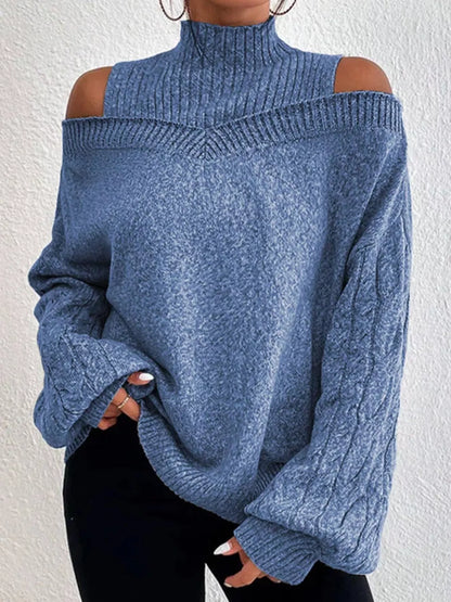 Cold Shoulder Turtleneck Sweater - Tigbul's Variety Fashion Shop