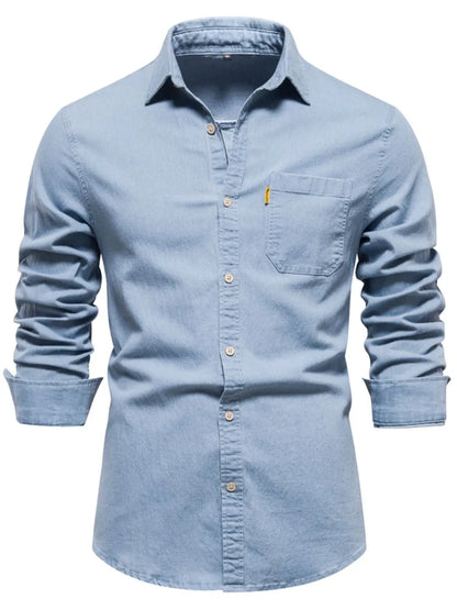Men's Button-Down Denim Shirt with Chest Pocket - Tigbul's Variety Fashion Shop