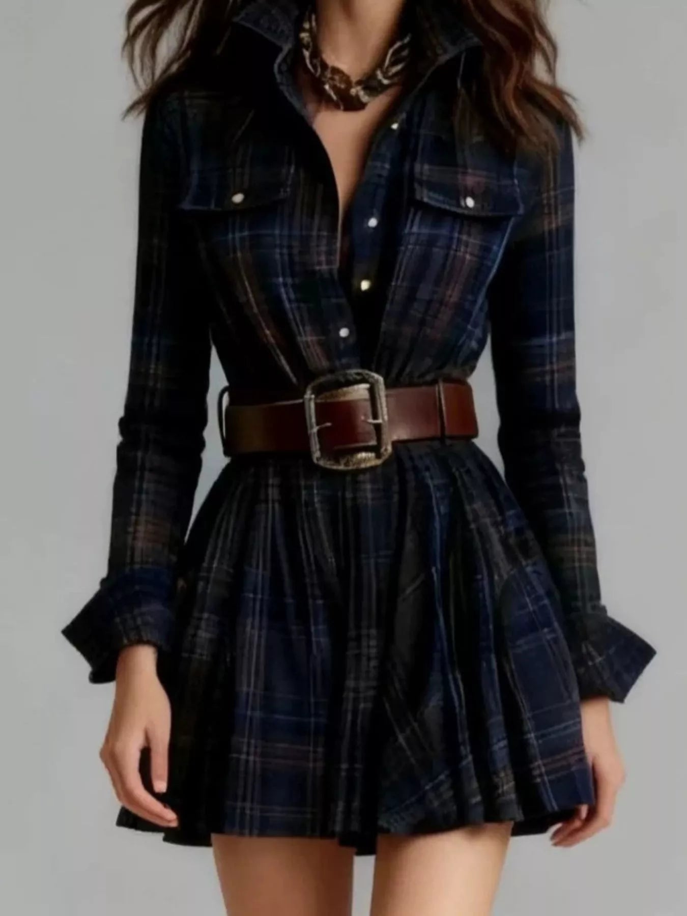 Plaid Long Sleeve Shirt Dress | Tigbuls Variety Fashion Shop