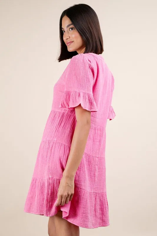 Pink Plus Size Mineral Washed Woven Mini Dress - Tigbul's Variety Fashion Shop